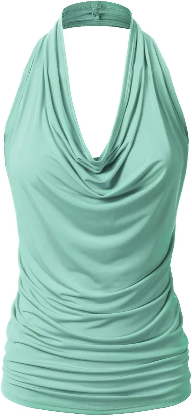 EIMIN Women's Casual Halter Neck Draped Front Sexy Open Back Tank Top (S-3XL)