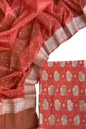 Elegant Orange Banarasi Chiffon Suit Set