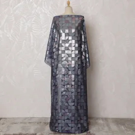 Elegant Silver and Blue Geometric Pattern Pure French Silk (Fransawi Dirac) Chiffon Fabric – 140 cm Wide X 3.5 Mtrs-D19811