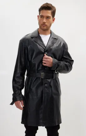 Enforcer'S Belted Leather Trench - Black Embossed