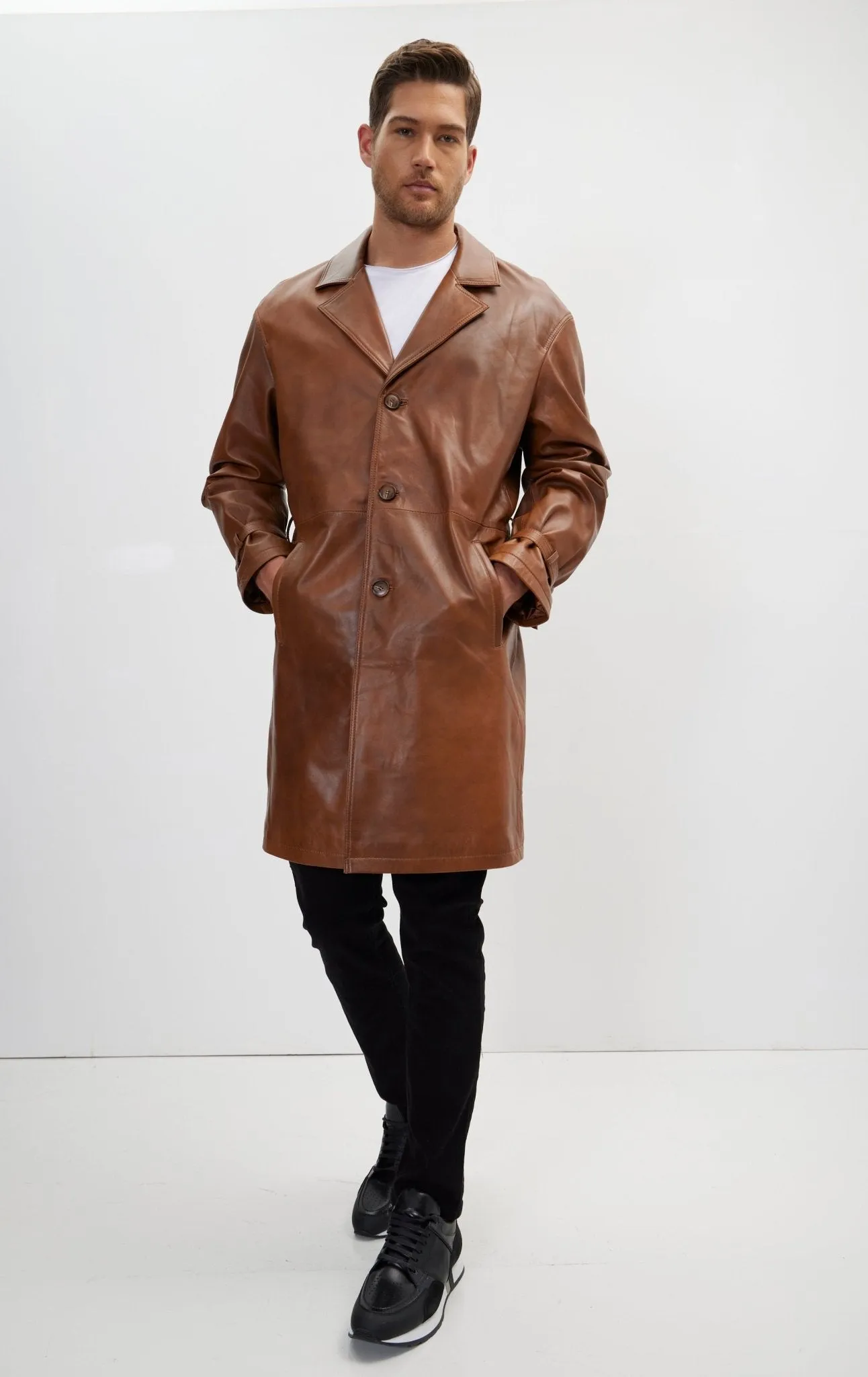 Enforcer'S Belted Leather Trench - Cognac