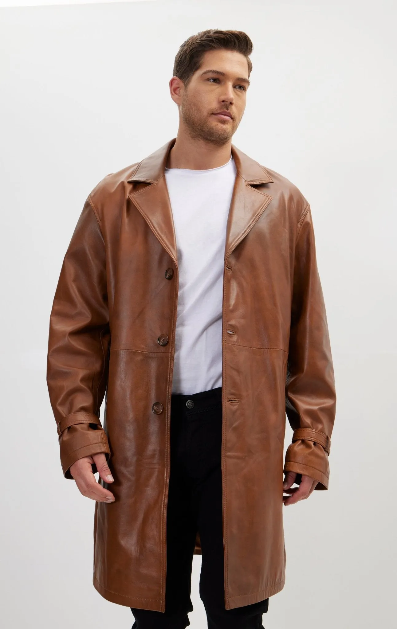 Enforcer'S Belted Leather Trench - Cognac
