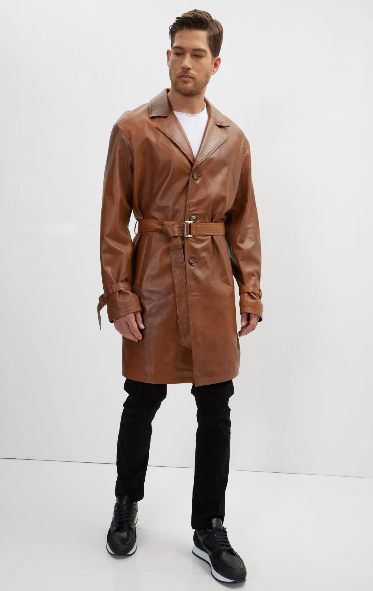 Enforcer'S Belted Leather Trench - Cognac