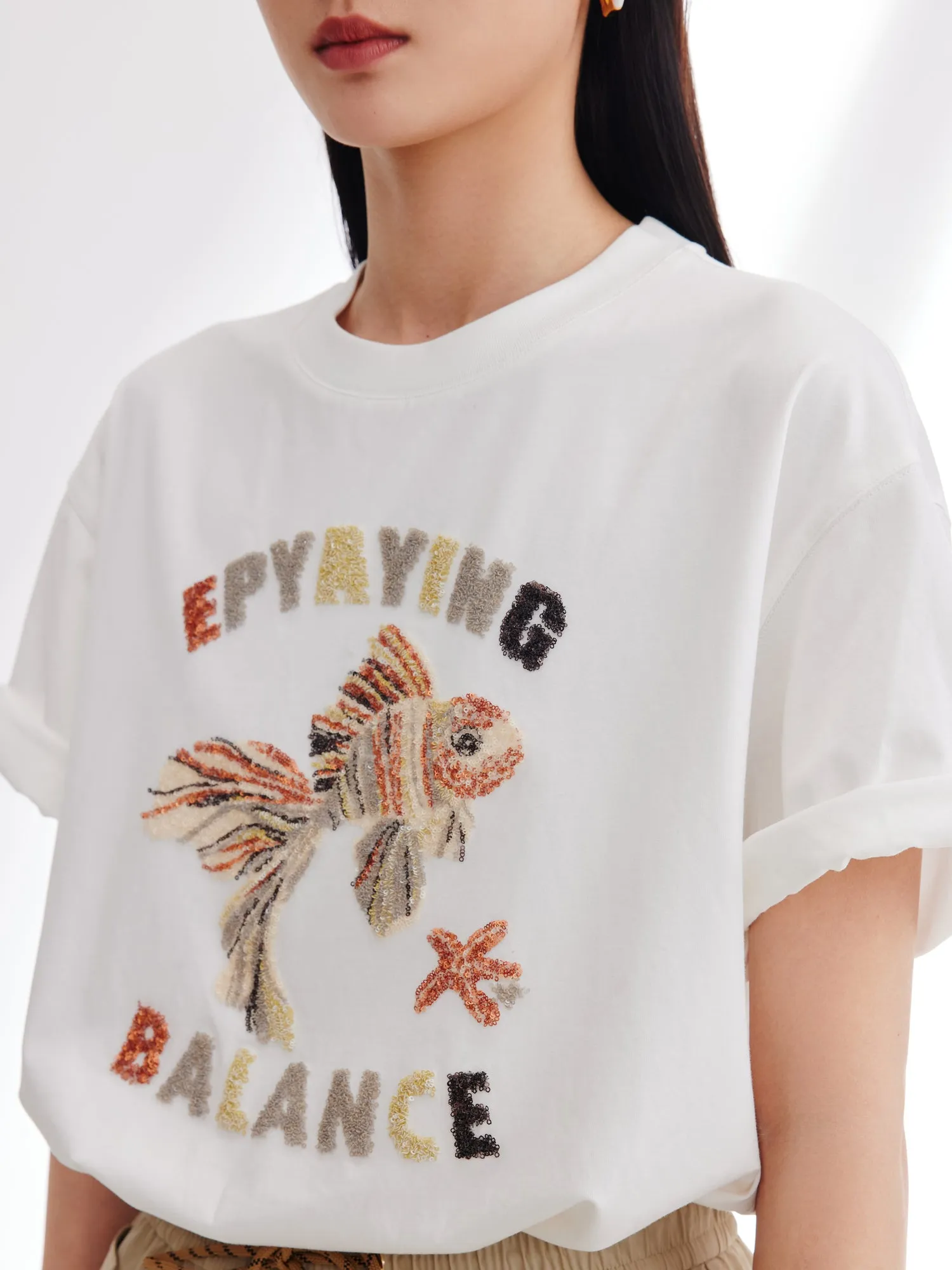 EP YAYING White Loose Short-sleeve T-shirt