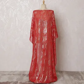 Fiery Red Somali Dirac Fabric in Pure Silk Chiffon with Metallic Lurex, 3.5 Meters, 140 cm Width-D19929