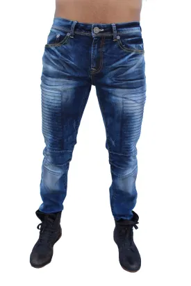 Finn Light Blue Washed Moto Front Details Jeans