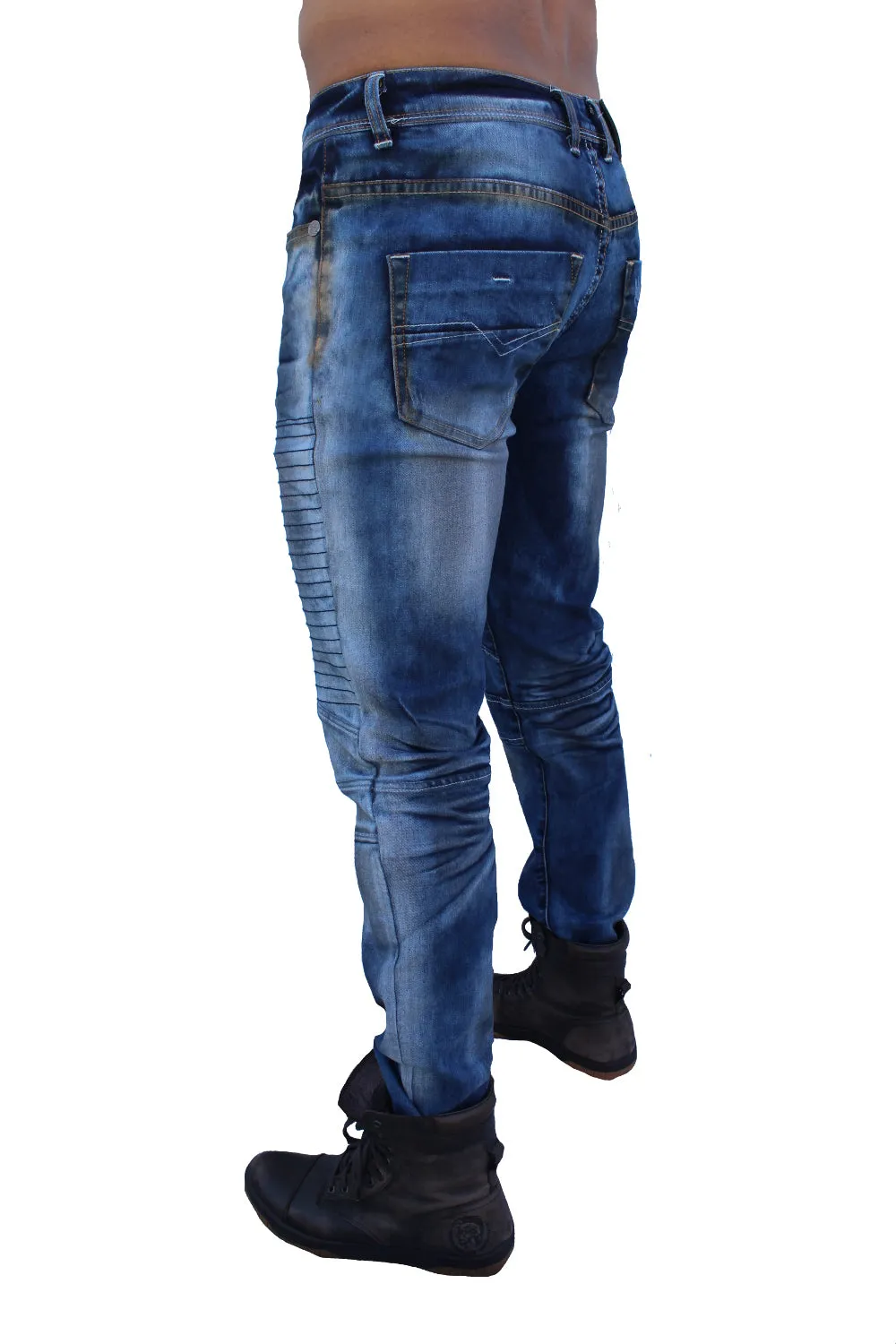 Finn Light Blue Washed Moto Front Details Jeans