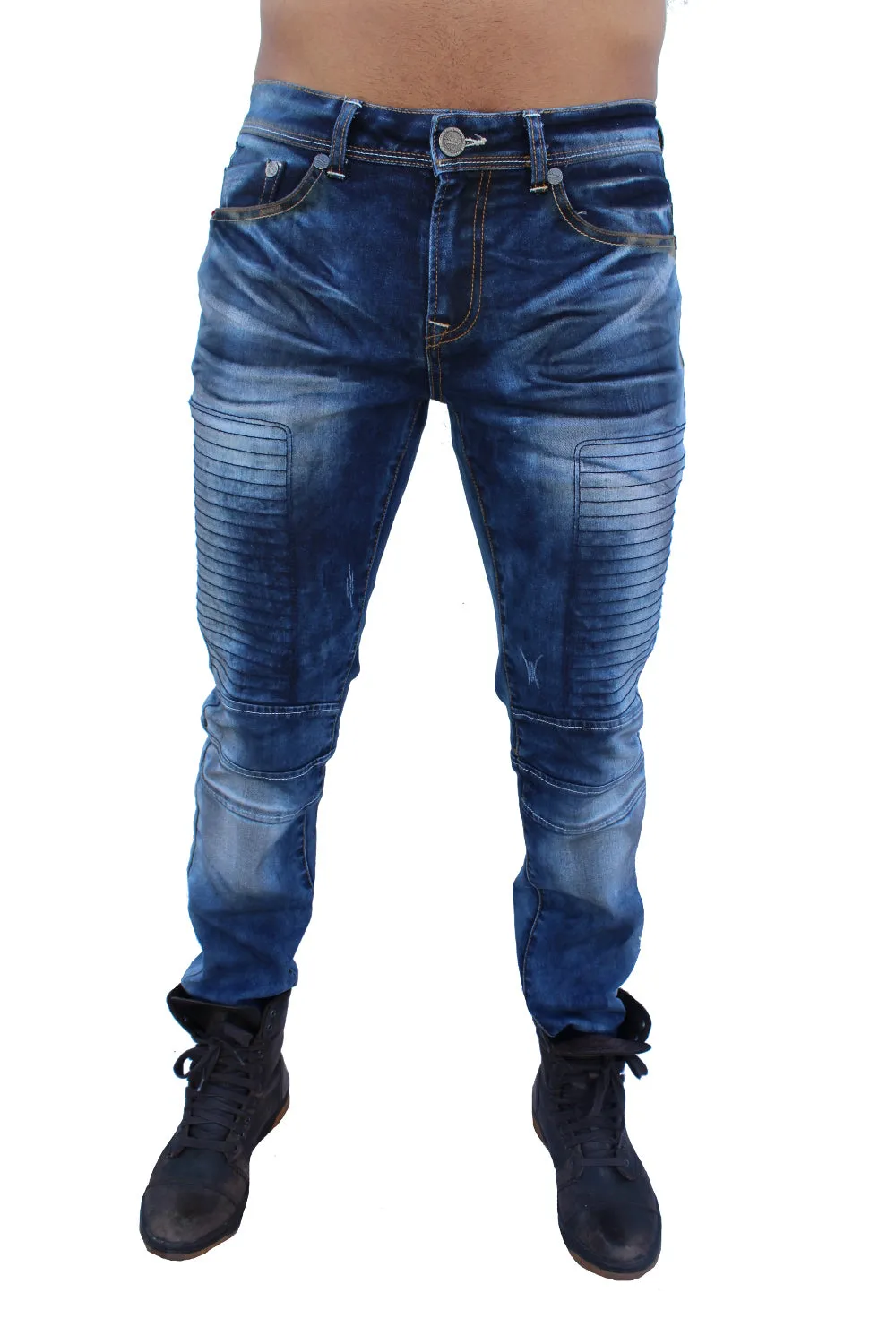 Finn Light Blue Washed Moto Front Details Jeans