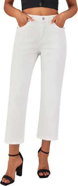 GRAPENT Jeans for Women Trendy High Waisted Baggy Straight Leg Stretchy Denim Ankle Pants Cropped Jeans with Pockets