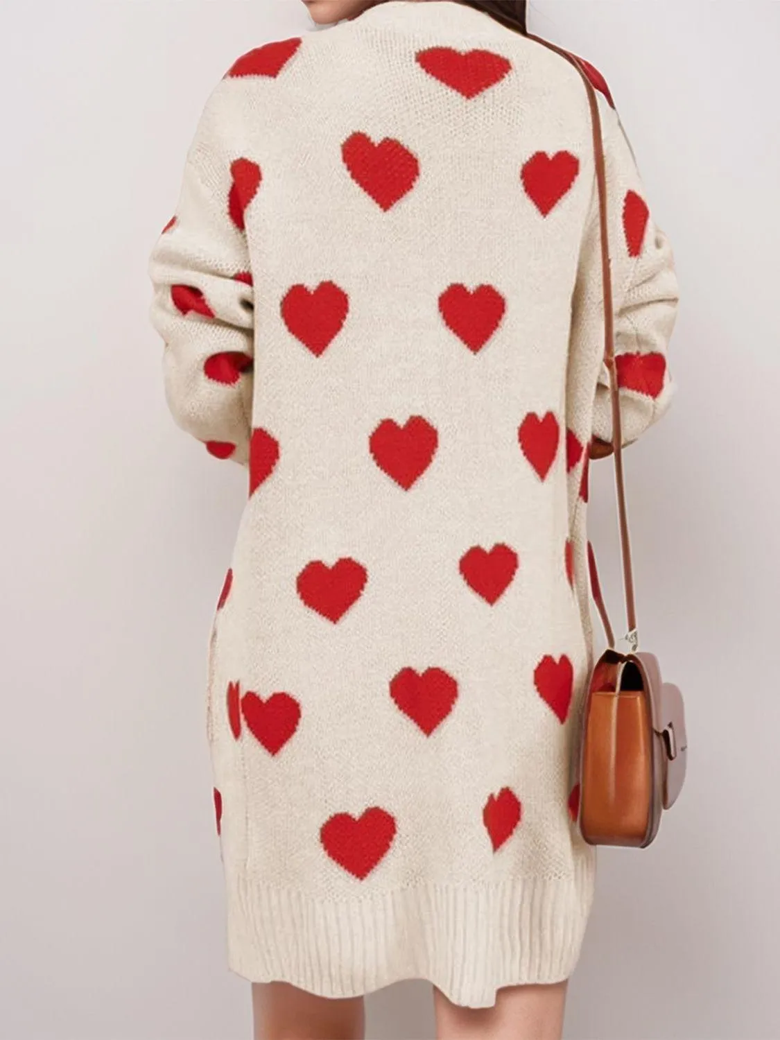 Heart Cardigan Open Front Long Sleeve Casual Knitwear