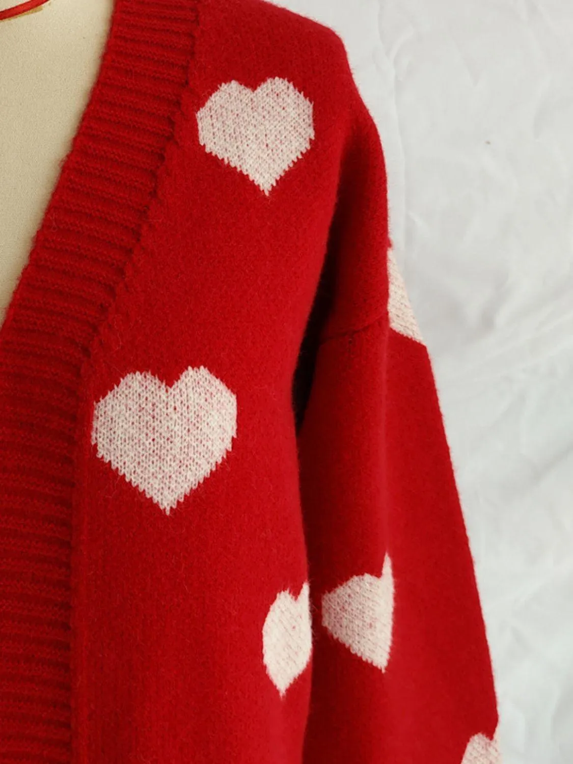 Heart Cardigan Open Front Long Sleeve Casual Knitwear