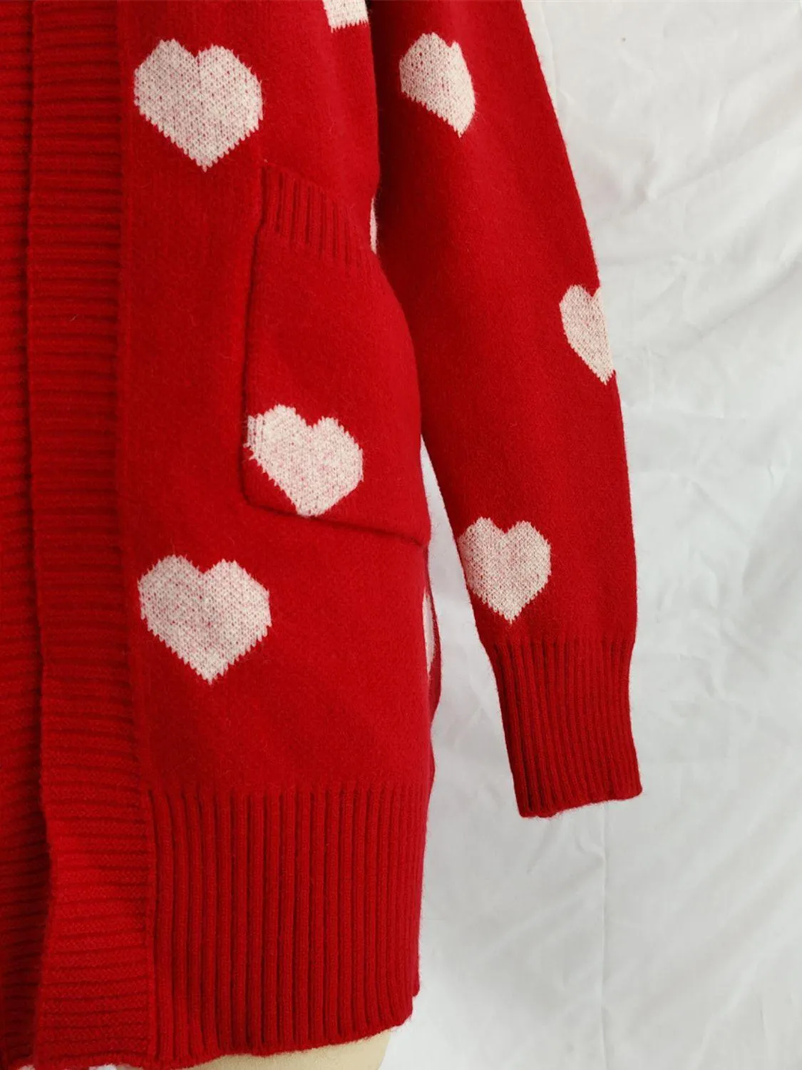 Heart Cardigan Open Front Long Sleeve Casual Knitwear