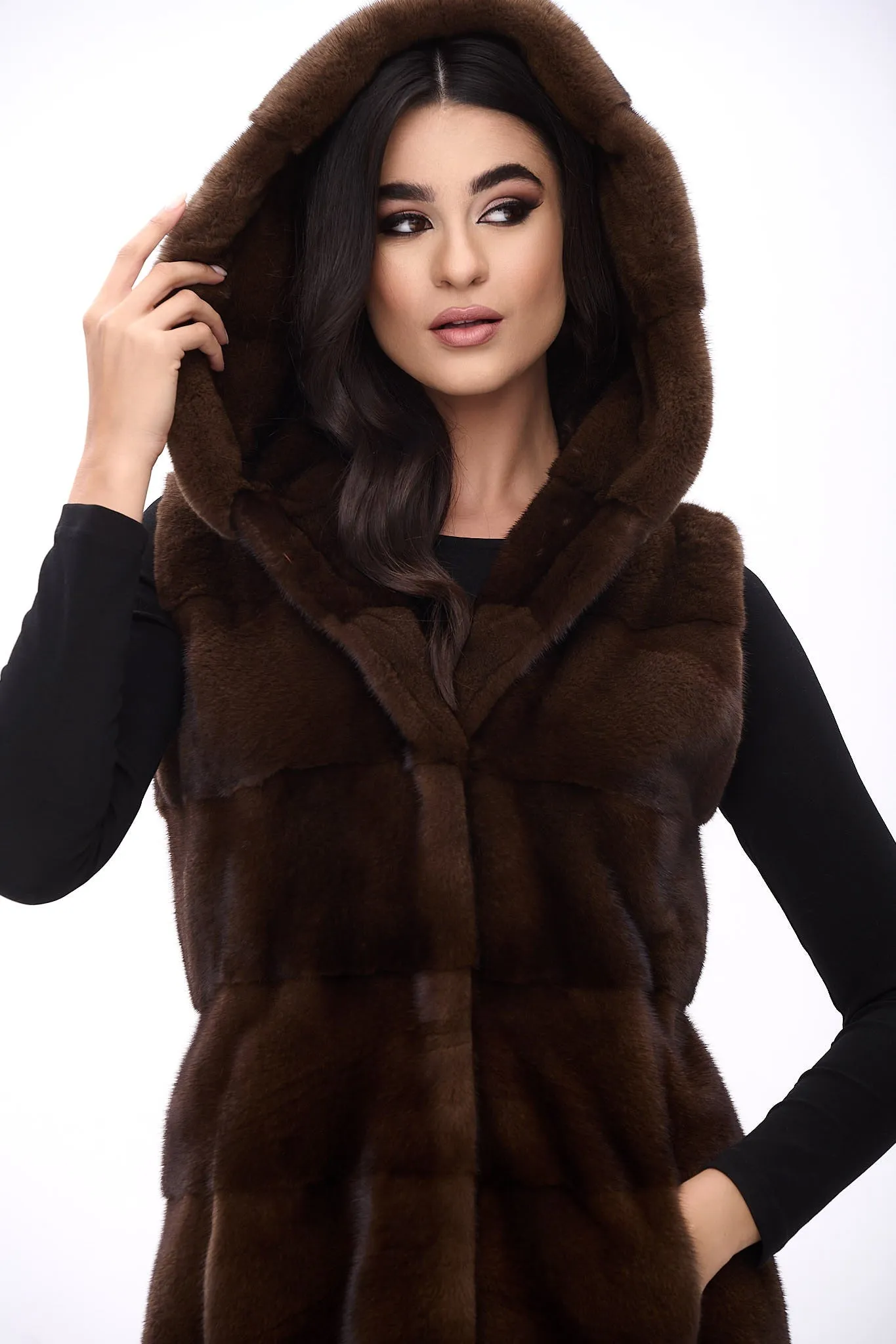 Hooded long vest
