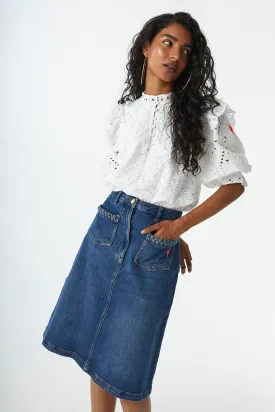Indigo Plait Detail A-Line Denim Skirt
