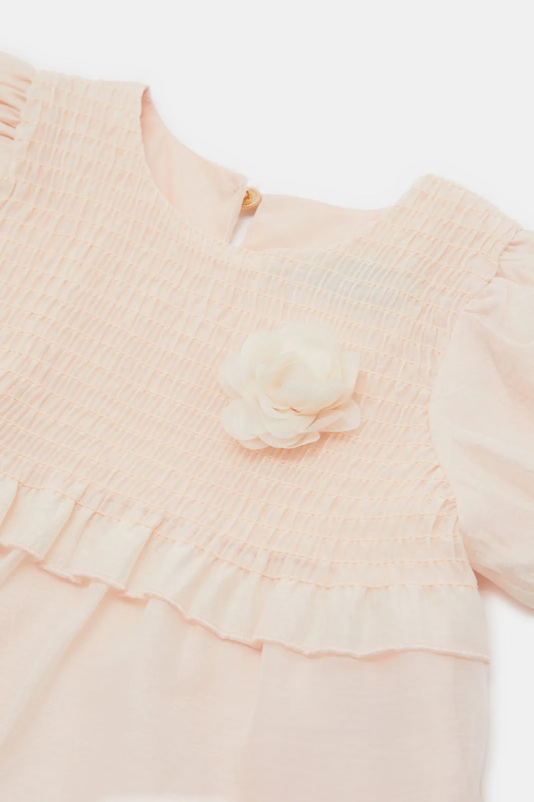 Infant Girls Beige Smocking Yoke Blouse