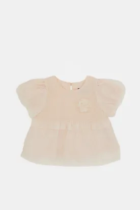 Infant Girls Beige Smocking Yoke Blouse