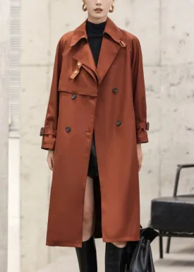 Italian Rust Button Tie Waist Cotton Long Trench Coat Fall ML2784