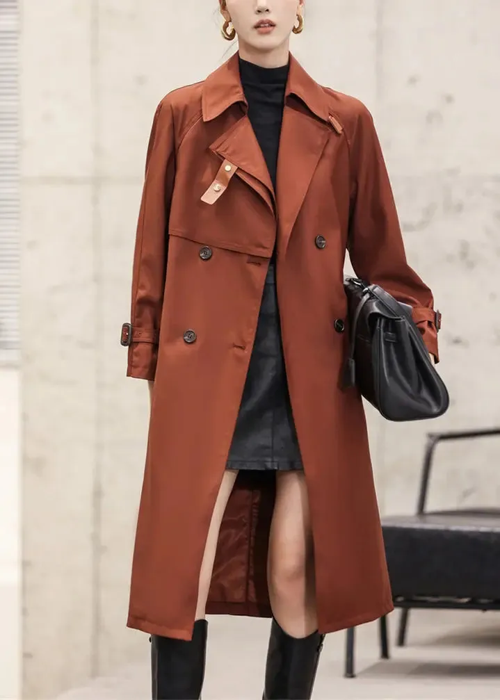 Italian Rust Button Tie Waist Cotton Long Trench Coat Fall ML2784