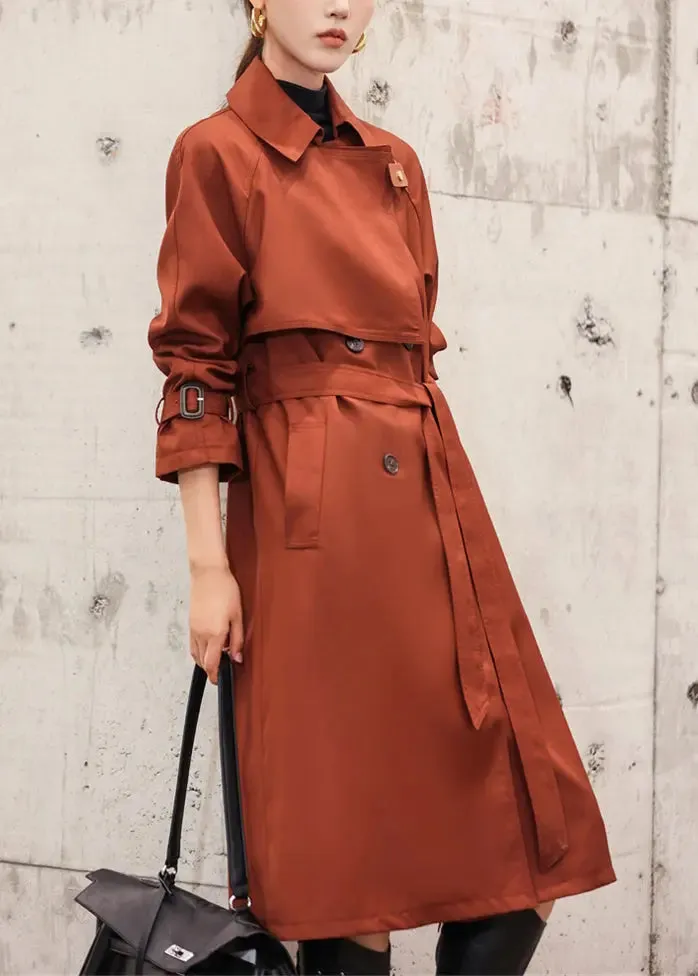 Italian Rust Button Tie Waist Cotton Long Trench Coat Fall ML2784