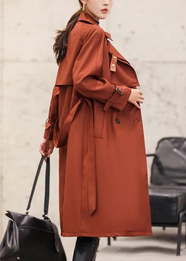 Italian Rust Button Tie Waist Cotton Long Trench Coat Fall ML2784