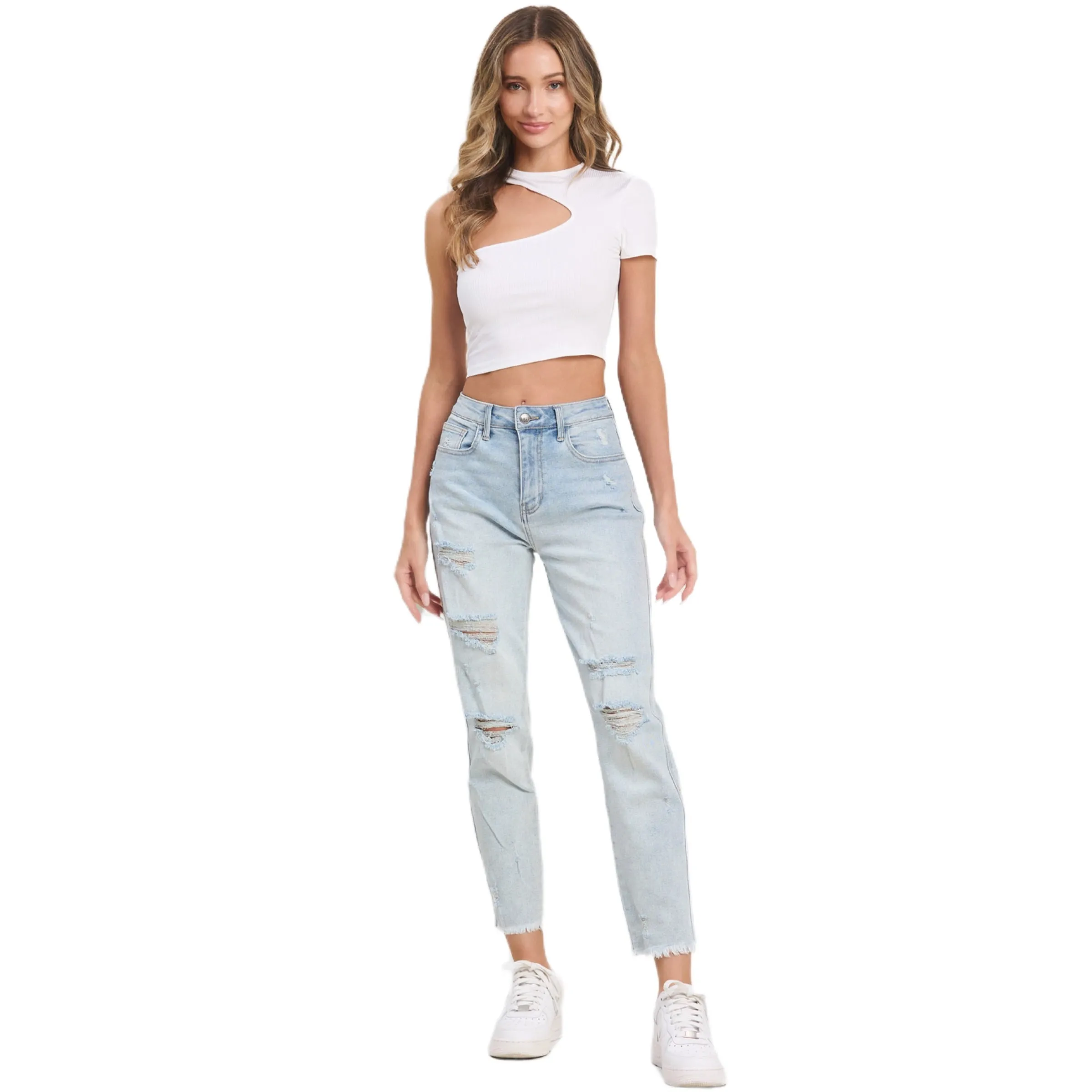 Jelly Jeans Light Wash Blue Lightly Distressed Mom Frayed Size 1, 3, 5, 7, 9, 11, 13