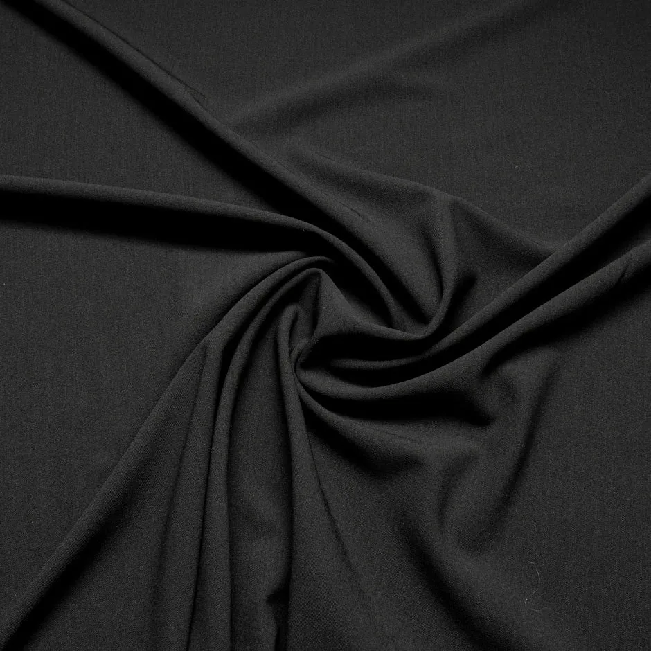 Jet Black Wool Blend Stretch Jersey