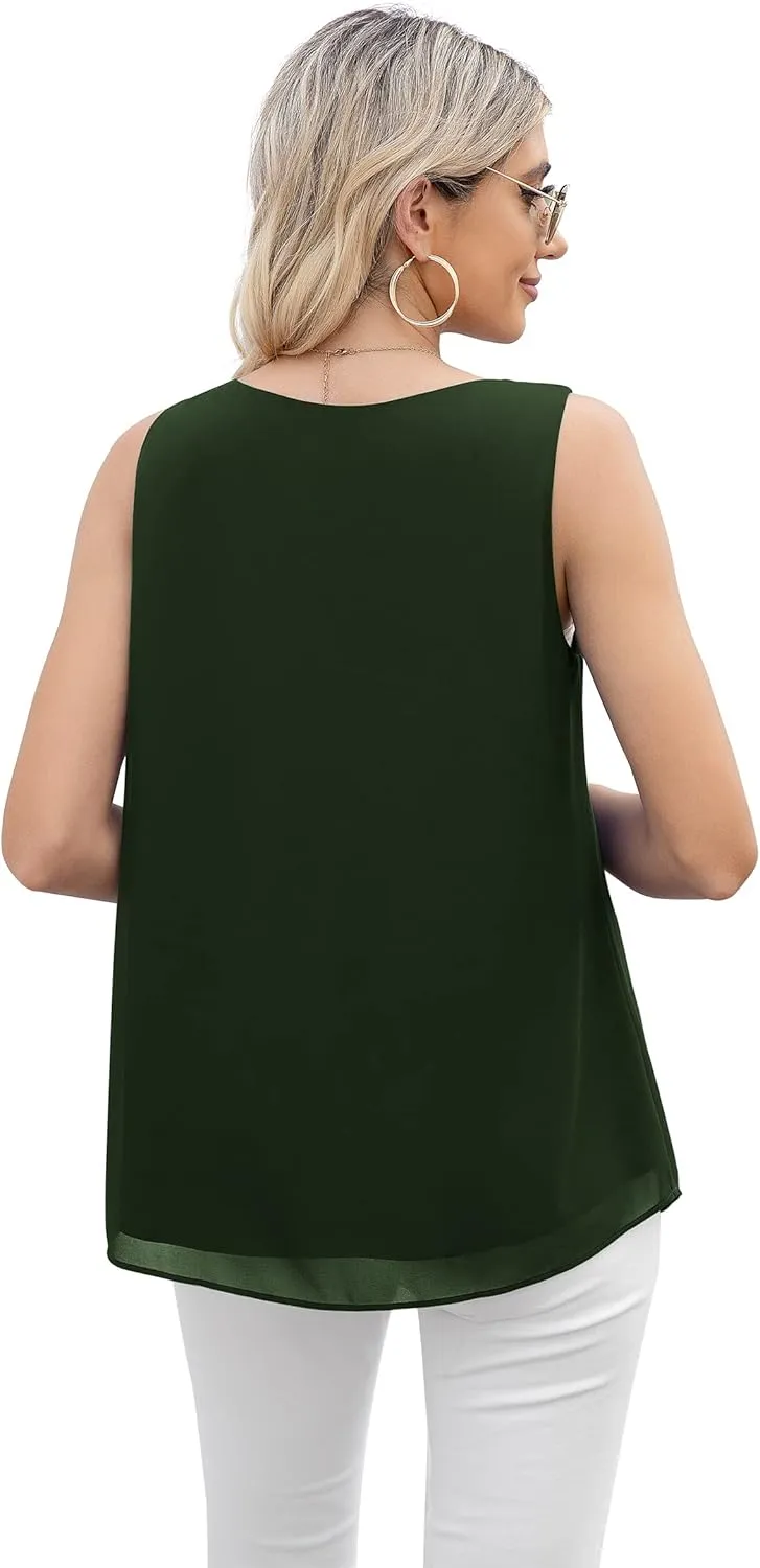 Jouica Women's Summer Sleeveless Chiffon Blouse Business Casual Tank Flowy Tops for Women