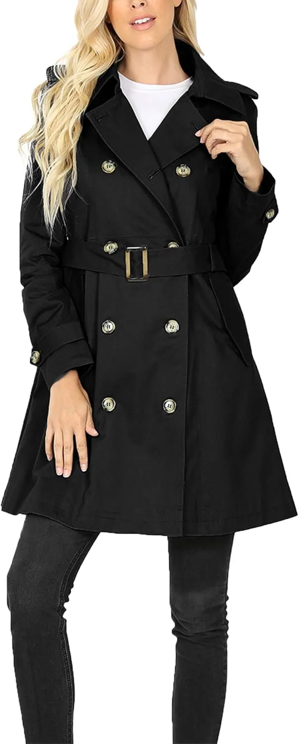 KOGMO Womens Double Breasted Trench Coat Jacket with Waist Belt