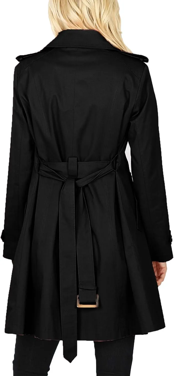 KOGMO Womens Double Breasted Trench Coat Jacket with Waist Belt