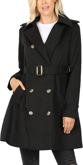 KOGMO Womens Double Breasted Trench Coat Jacket with Waist Belt