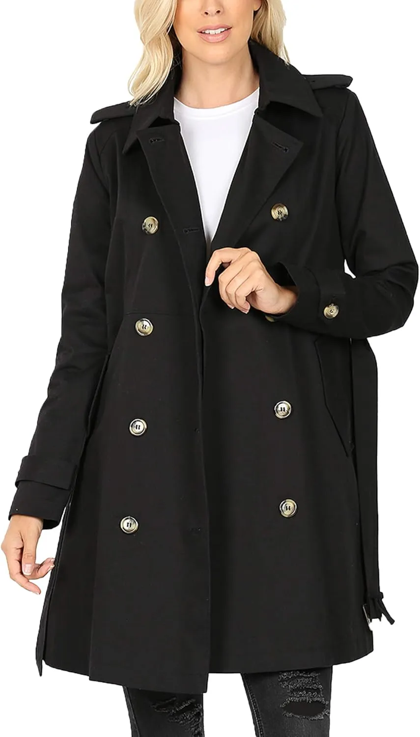 KOGMO Womens Double Breasted Trench Coat Jacket with Waist Belt