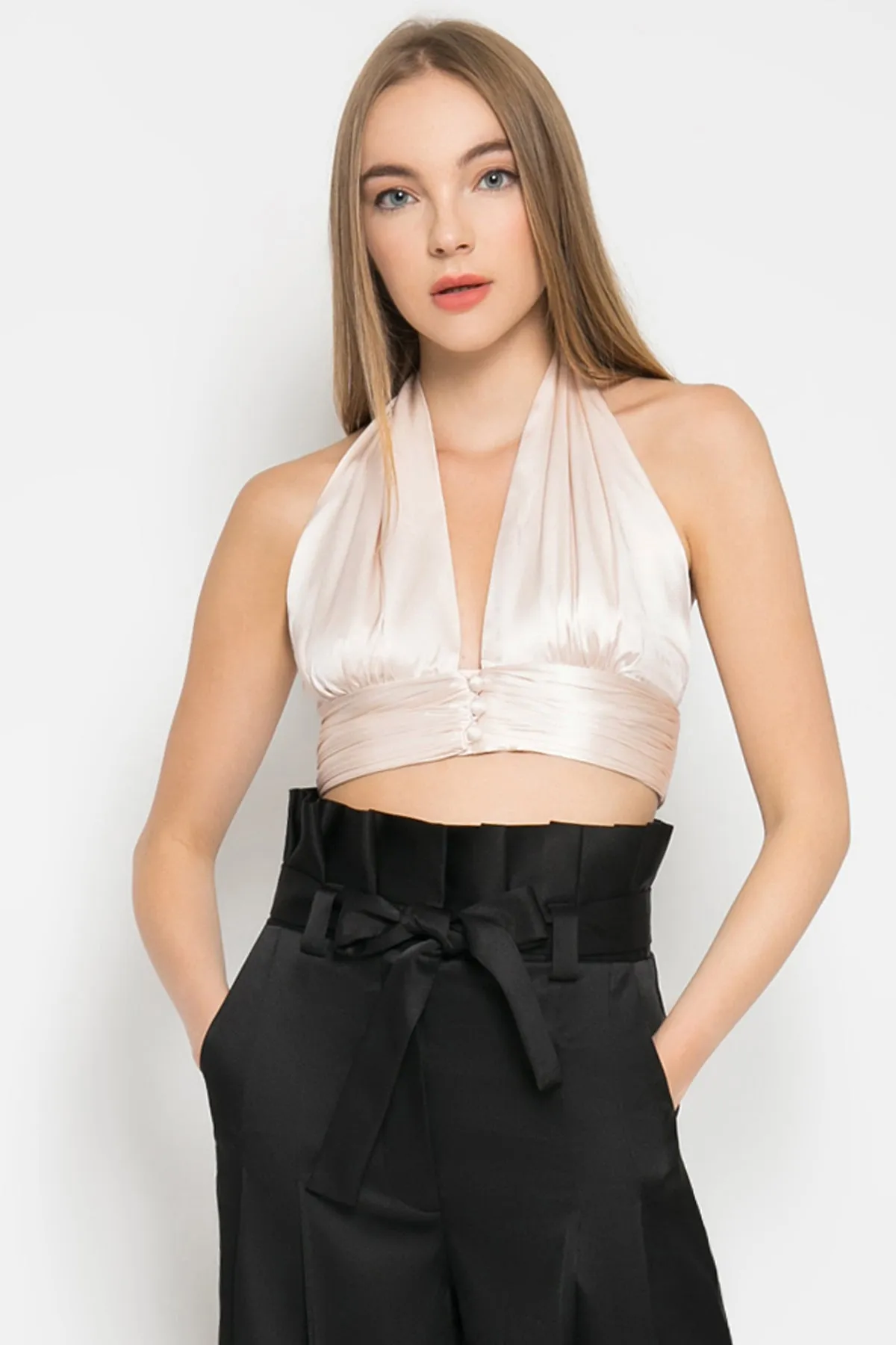 LARA SILK HALTER TOP
