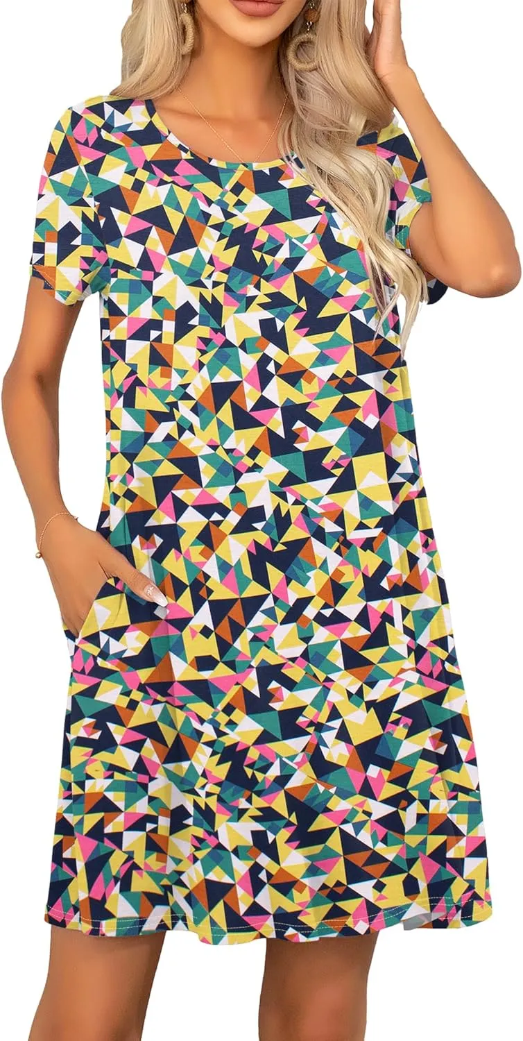 levaca Women Summer Dresses Short Sleeve Casual Tshirt Dress 2024 with Pockets