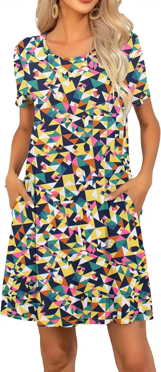 levaca Women Summer Dresses Short Sleeve Casual Tshirt Dress 2024 with Pockets