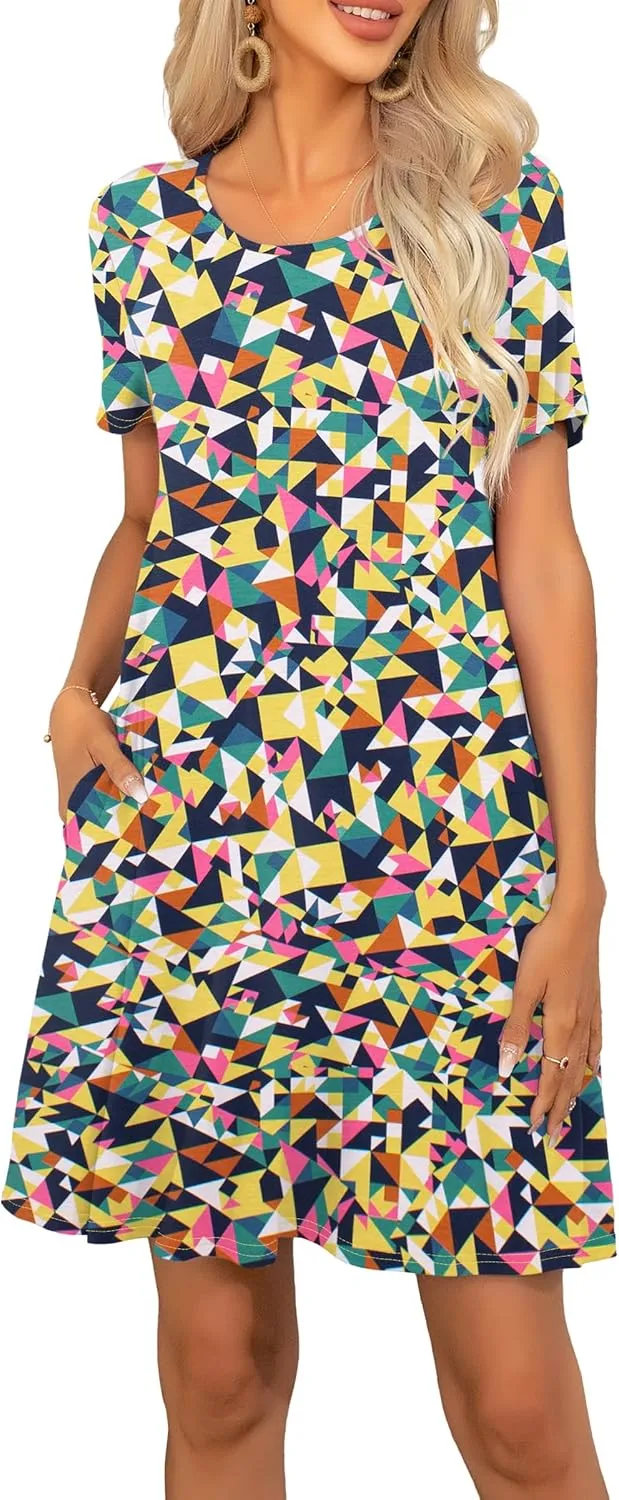 levaca Women Summer Dresses Short Sleeve Casual Tshirt Dress 2024 with Pockets