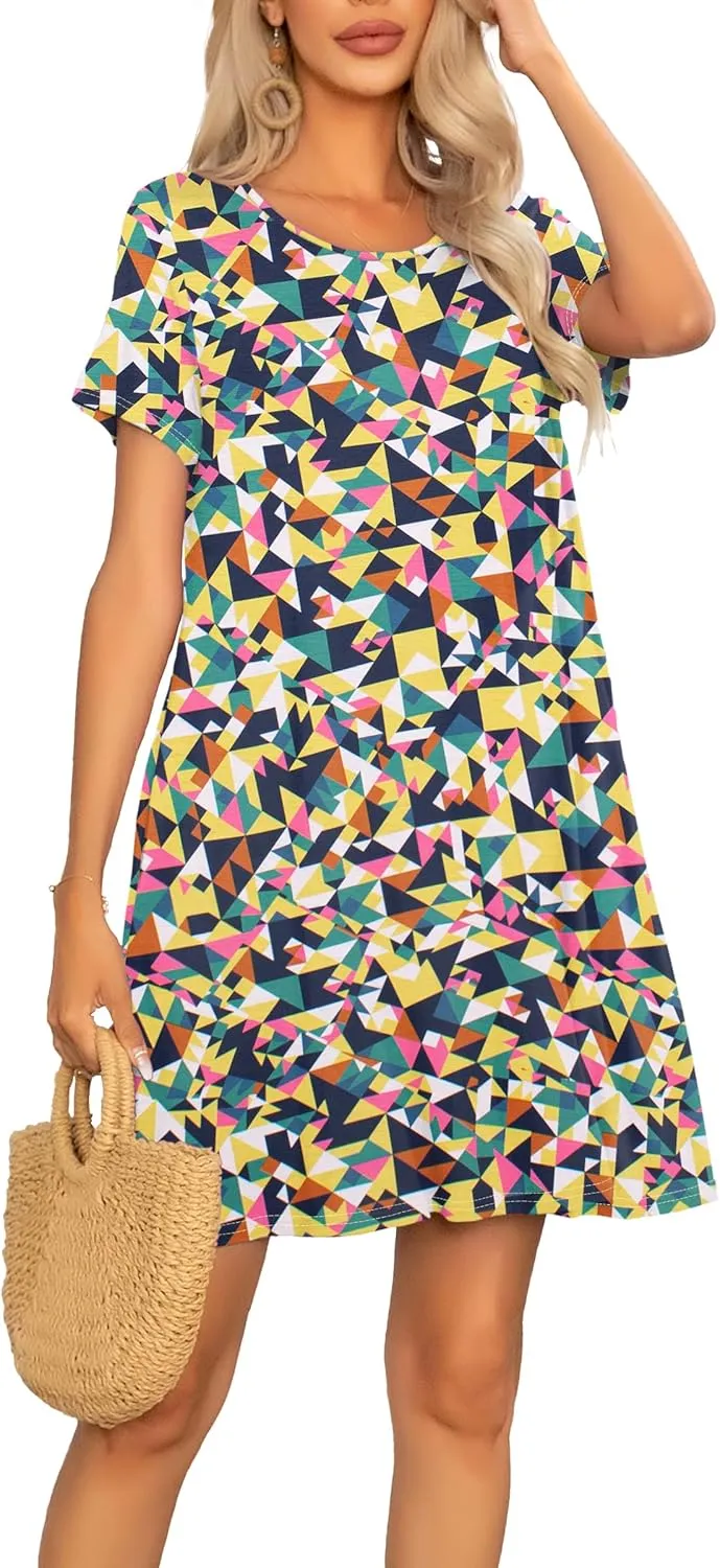 levaca Women Summer Dresses Short Sleeve Casual Tshirt Dress 2024 with Pockets