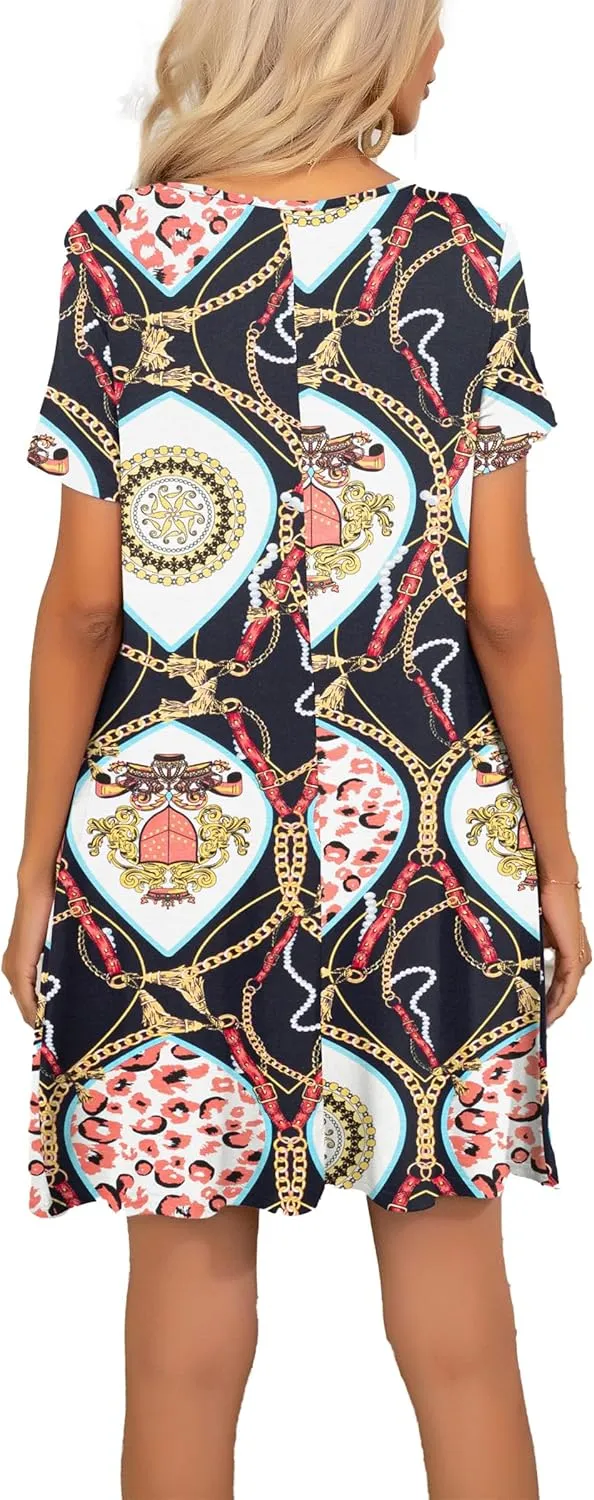 levaca Women's Short Sleeve Loose Summer Beach Casual Dress