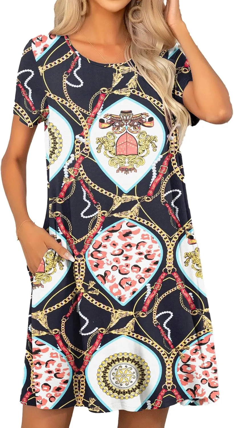 levaca Women's Short Sleeve Loose Summer Beach Casual Dress