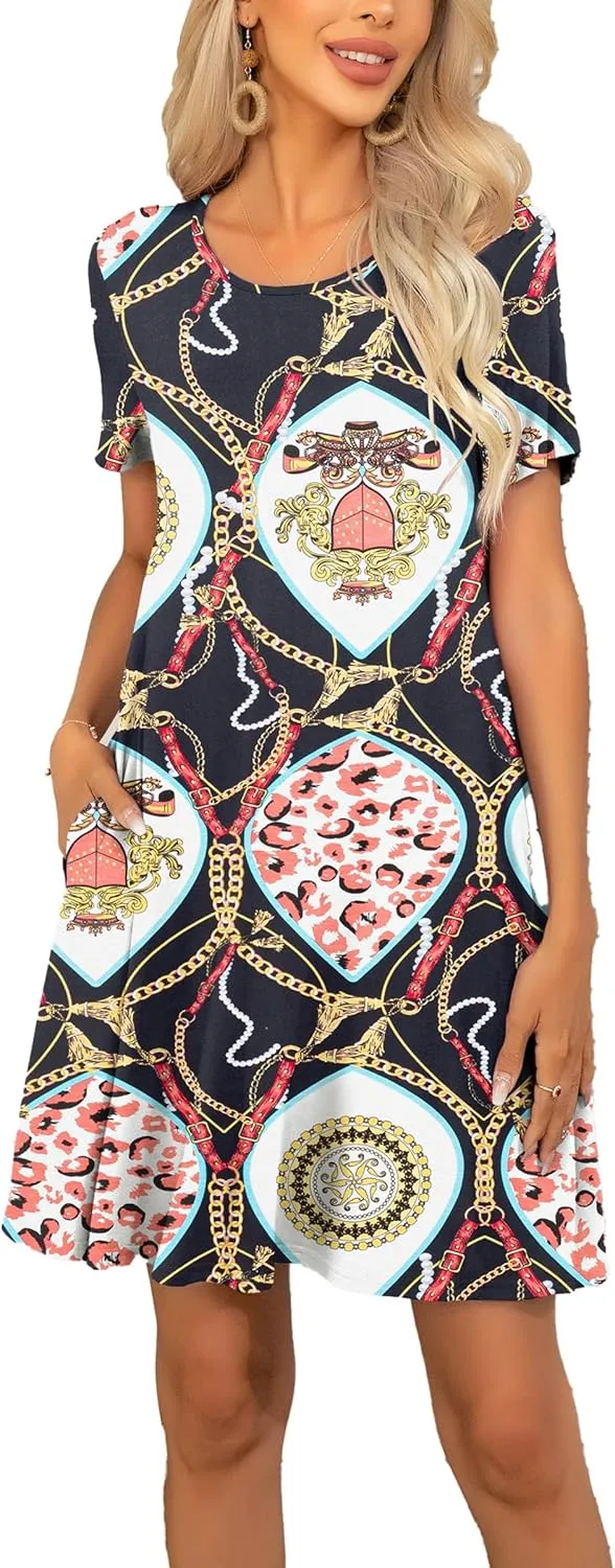 levaca Women's Short Sleeve Loose Summer Beach Casual Dress