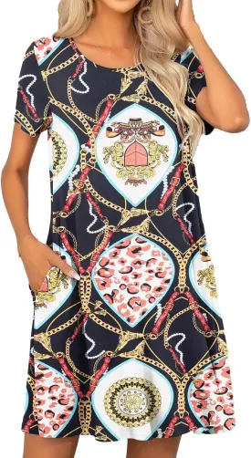 levaca Women's Short Sleeve Loose Summer Beach Casual Dress