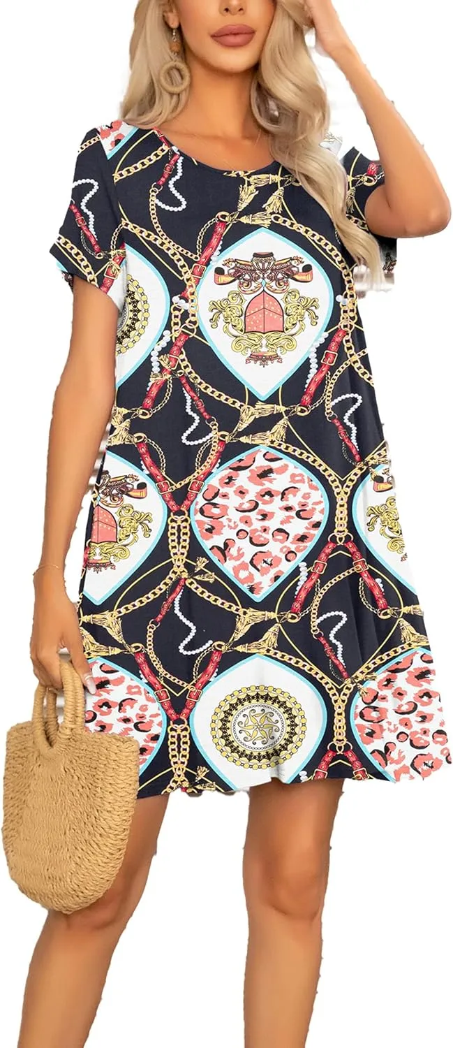 levaca Women's Short Sleeve Loose Summer Beach Casual Dress