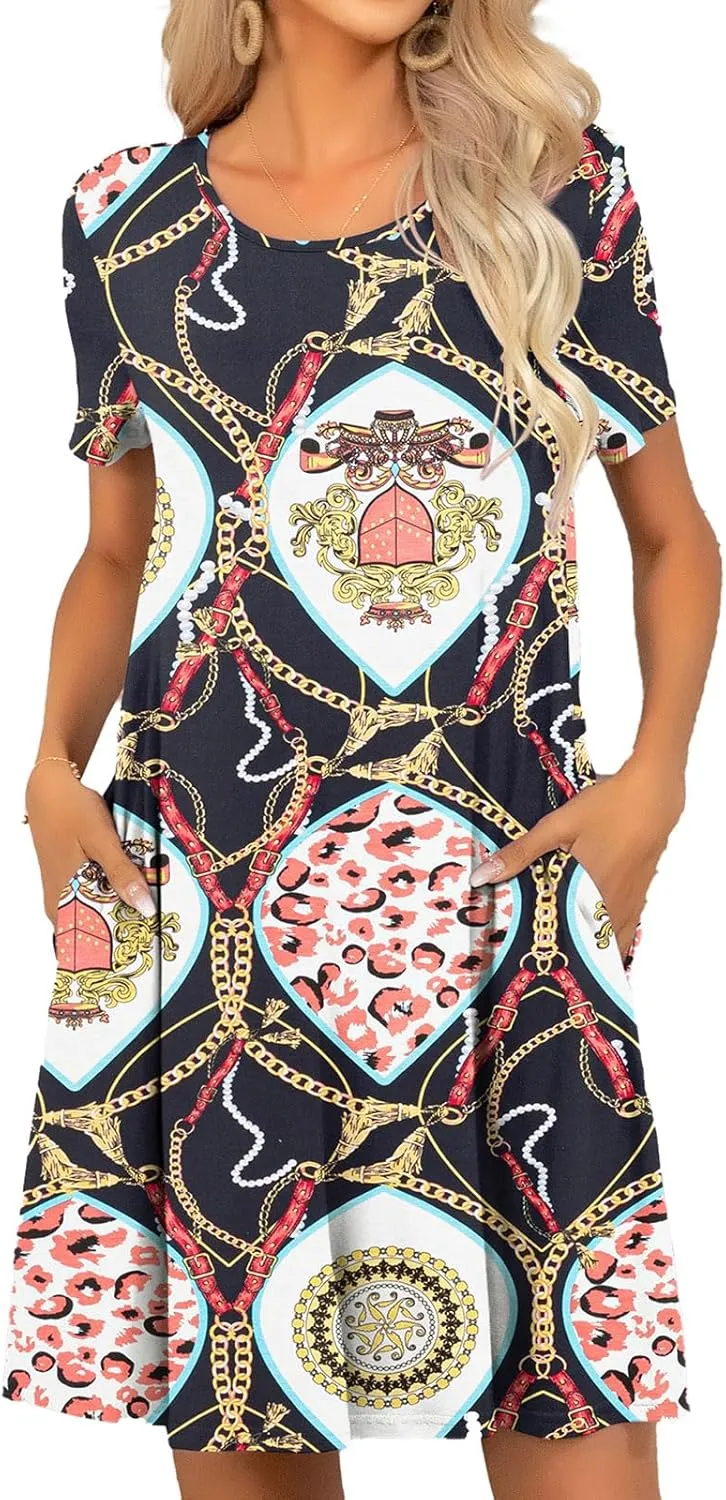 levaca Women's Short Sleeve Loose Summer Beach Casual Dress