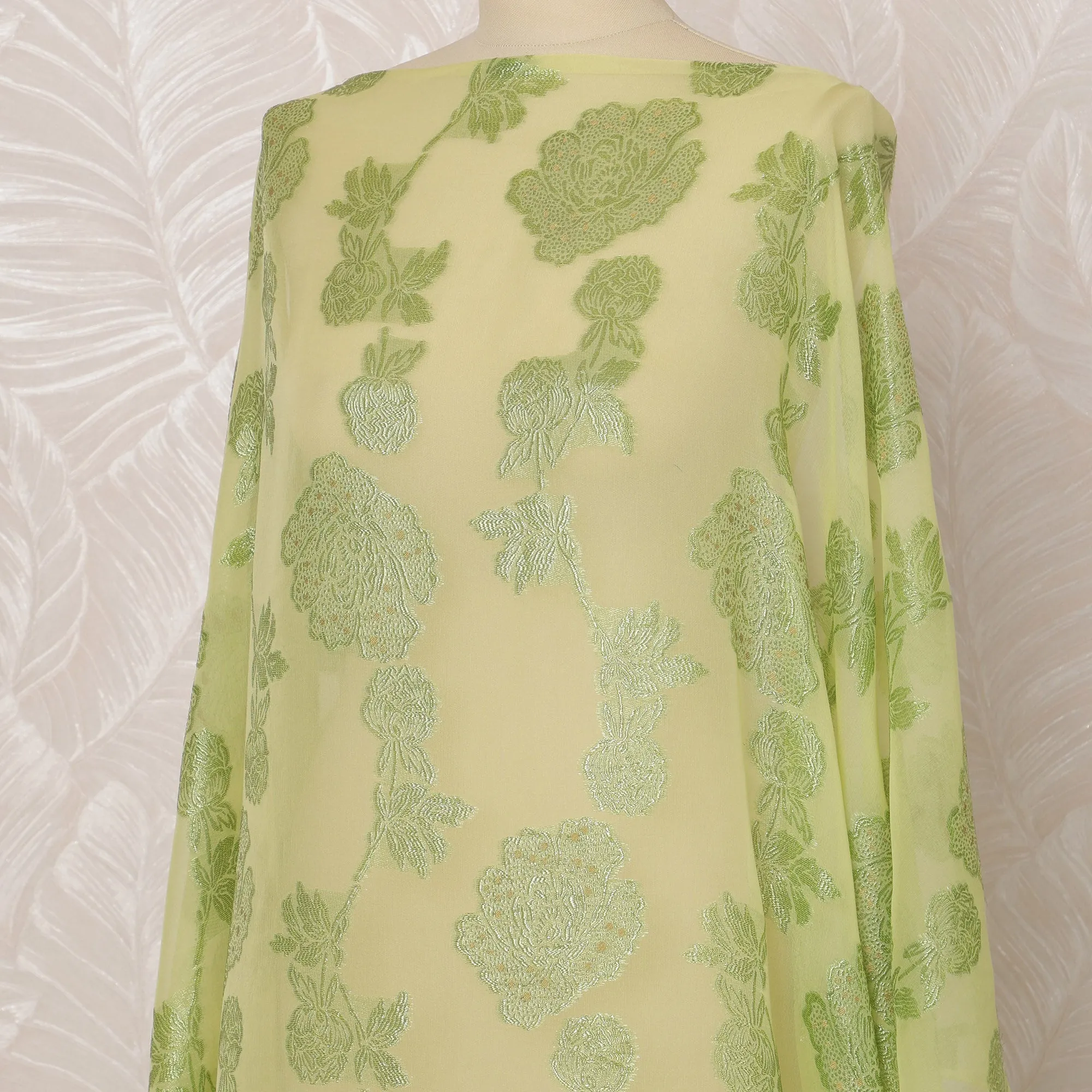 Lime Green Somali Silk (Fransawi) Chiffon Dirac Fabric with Metallic Lurex, 3.5 Meters, 140 cm Width-D20903