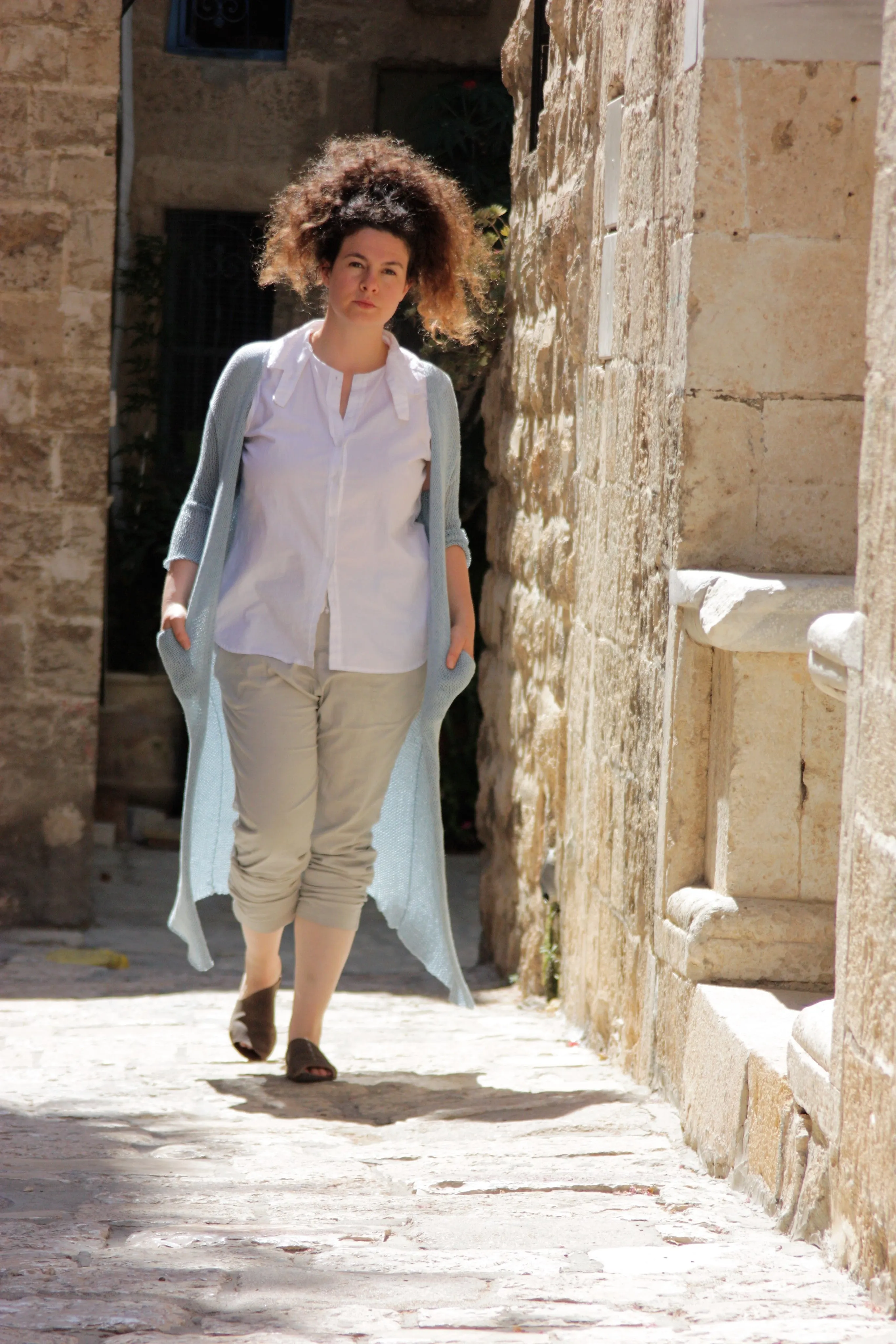 Long Bamboo Cardigan with Pockets- Light Blue
