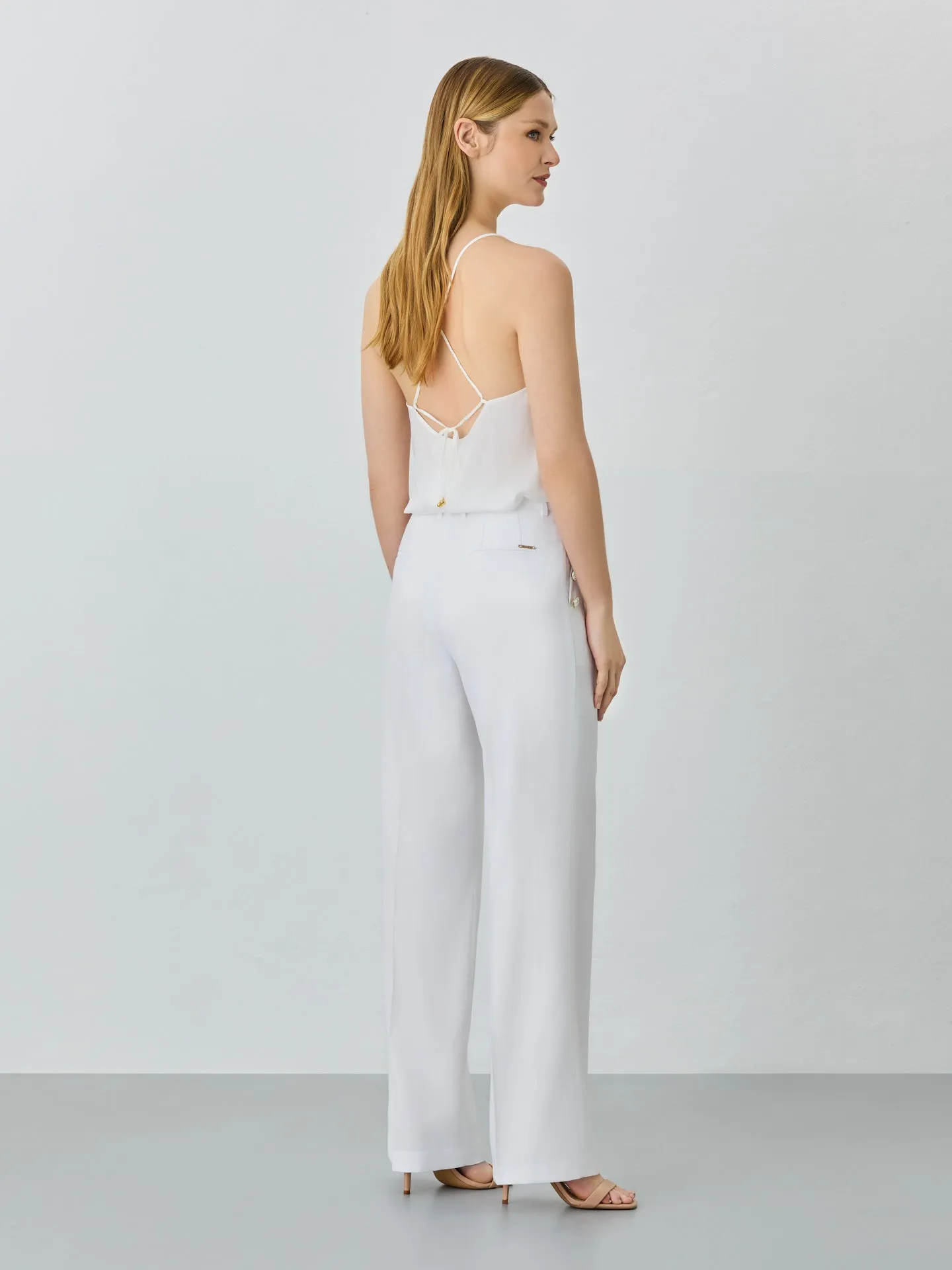 Loose White Fit Trousers In Rayon Blend