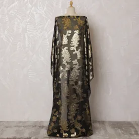 Luxurious Black and Gold Floral Pattern Pure French Silk (Fransawi Dirac) Chiffon Fabric – 140 cm Wide X 3.5 Mtrs-D19816