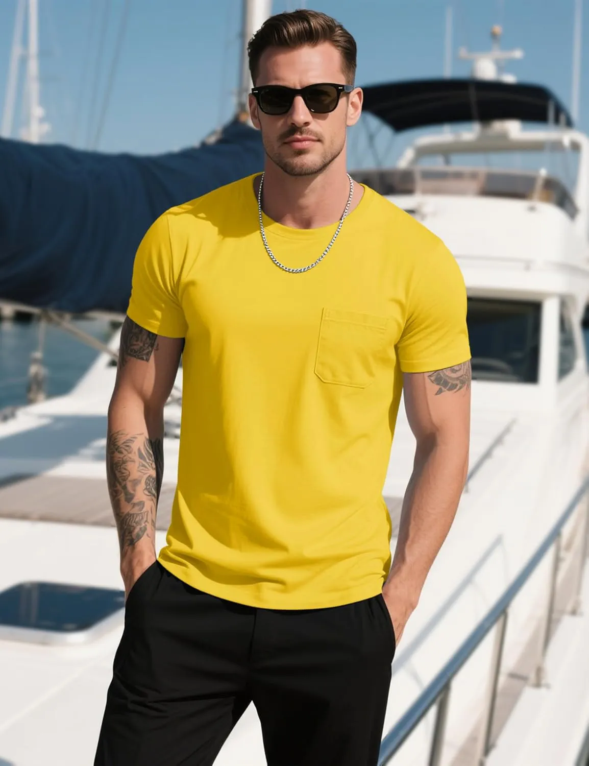 MAGCOMSEN Mens Pocket T Shirts Cooling UPF 50  Summer Tee Shirt Short Sleeve Crewneck Tee Cotton Lightweight Casual T-Shirt