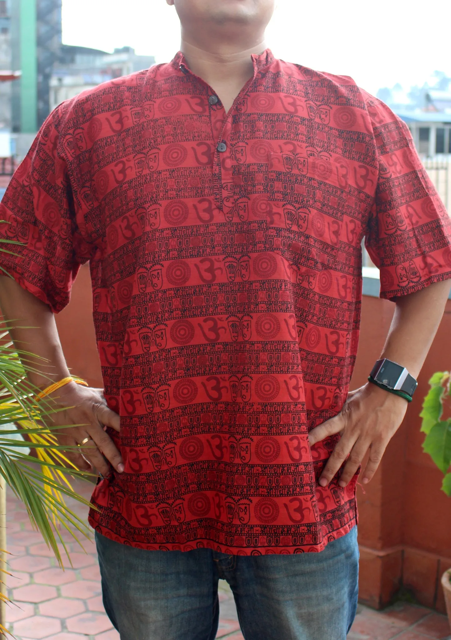 Maroon Cotton Om Prayer Shirt