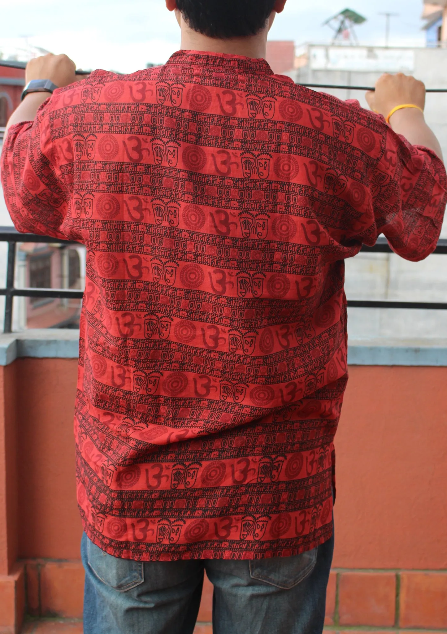 Maroon Cotton Om Prayer Shirt