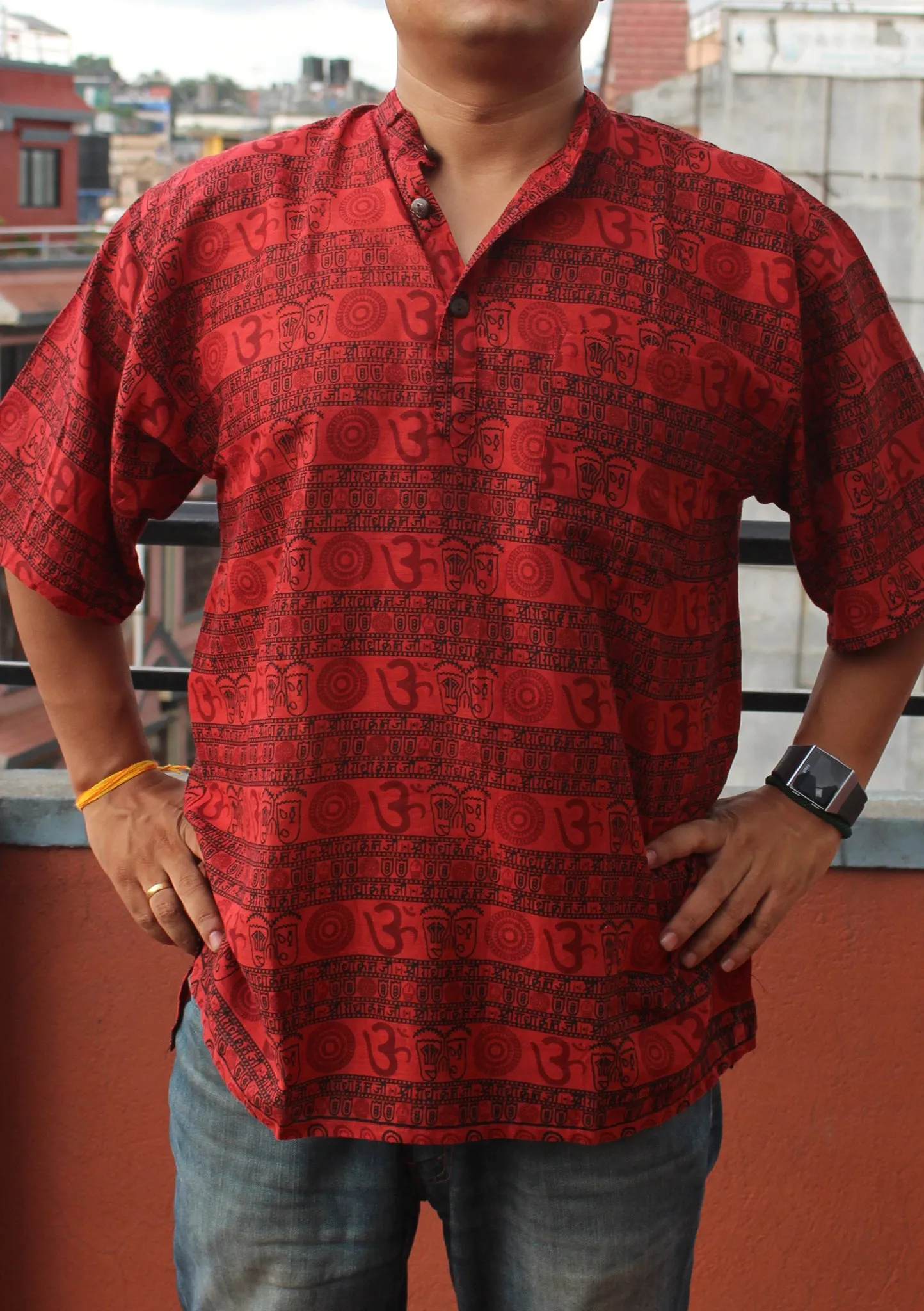 Maroon Cotton Om Prayer Shirt